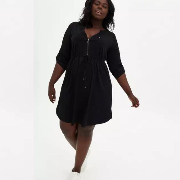 Torrid Black Mini Challis Zip-Front Shirt Dress Women’s Plus Size 3X NEW - Picture 1 of 12